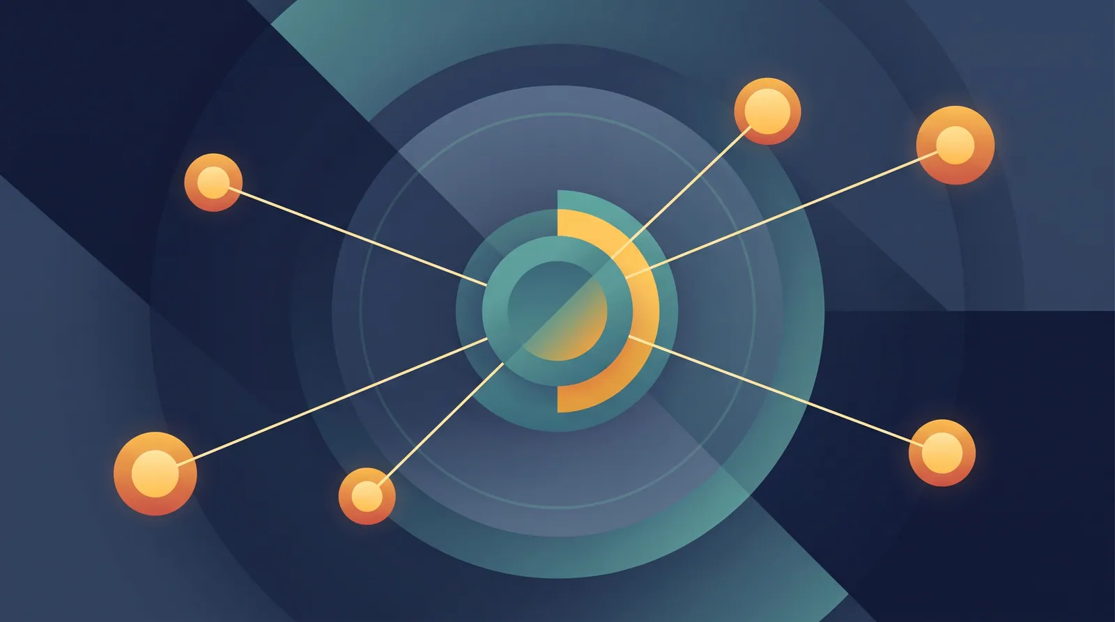 Glowing points linked by thin lines to one node