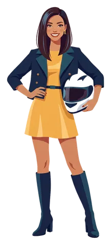 A woman with a snowmobile helmet under an arm. Tag: 15 heated garages