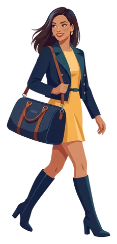 A woman walking with a weekender bag. Tag: 126 rooms and suites